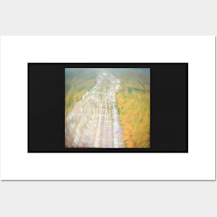 Abstract aerial view of autumn forest and railway depot Posters and Art